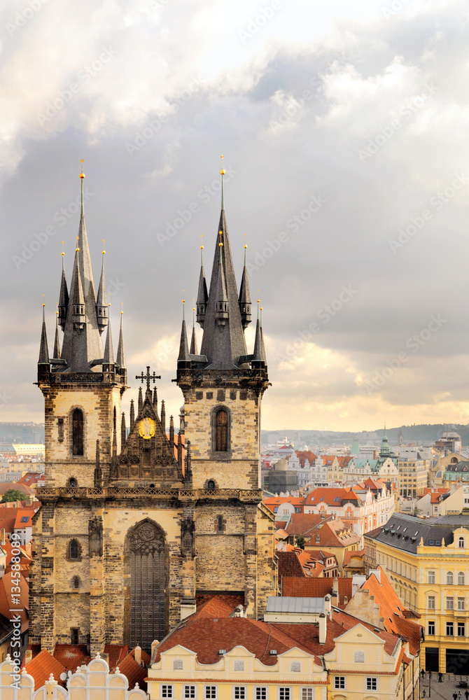 Church of Virgin Maria Before Tyn and rooftops of Old Prague