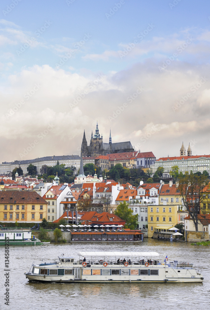 Old Prague, Vltava river under Autumn sun