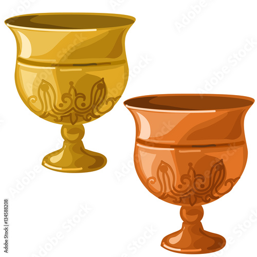 Antique gold and copper bowl. Vector isolated