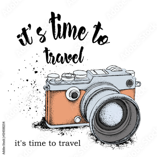 Sketch of a vintage camera. Vector illustration