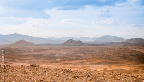 Fotografiet Desert landscape background global warming concept