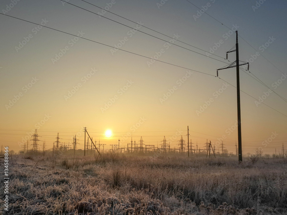 Astonishing dawn and tender winter morning landscape