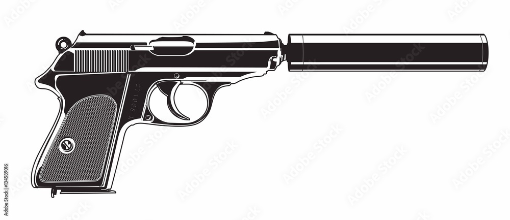 Fototapeta Gun with silencer - Illustration