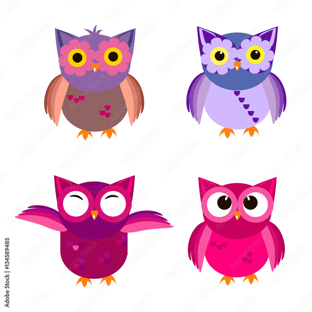 Cartoon owl set vector illustration. Cartoon owl set vector illustration.