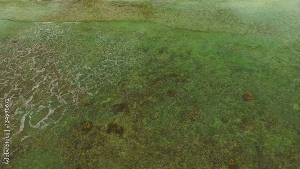 Waves clear water near the ocean shore on a sunny day in slow-motion Waves clear water near the ocean shore on a sunny day in slow-motion