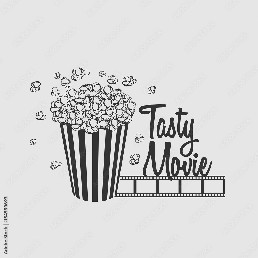 Tasty movie vector logo, symbol or label design concept with pop Tasty movie vector logo, symbol or label design concept with pop