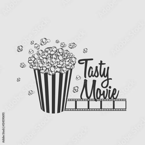 Tasty movie vector logo  symbol or label design concept with pop