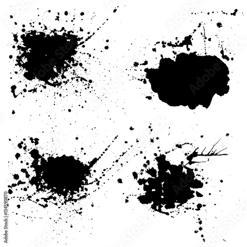 Set of watercolor blurs, drops and spatter
