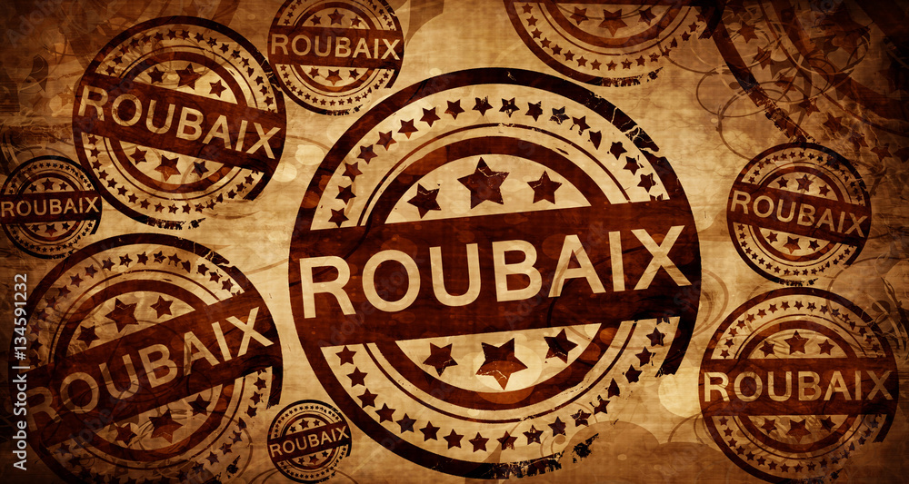 roubaix, vintage stamp on paper background