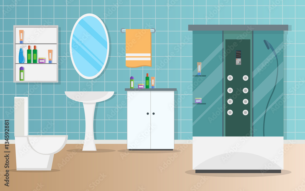 Bathroom interior vector illustration modern flat background banner set ...