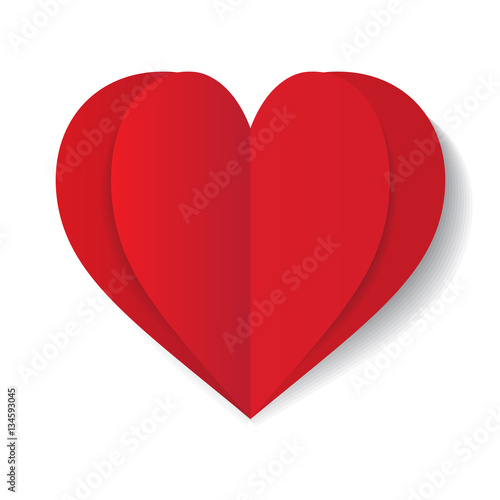 vector red paper heart on white background