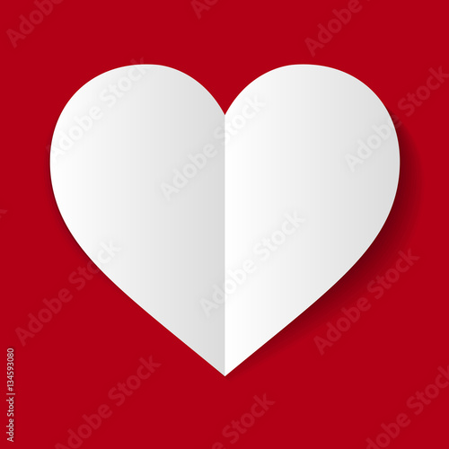 vector white paper heart on red background