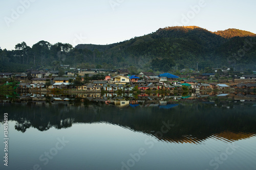 Beautiful mountain village around the lake with reflection in Mae Hong Son,Thailand. © namning
