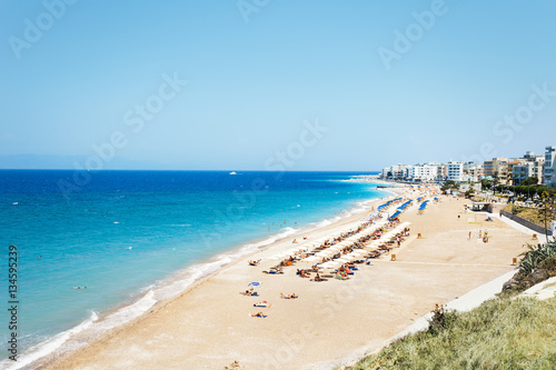 Beautiful sandy beach of Rhodes in summer