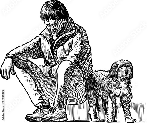 tired man with a his pet