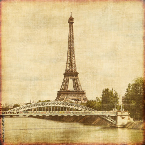 Grunge image of Eiffel tower in Paris.