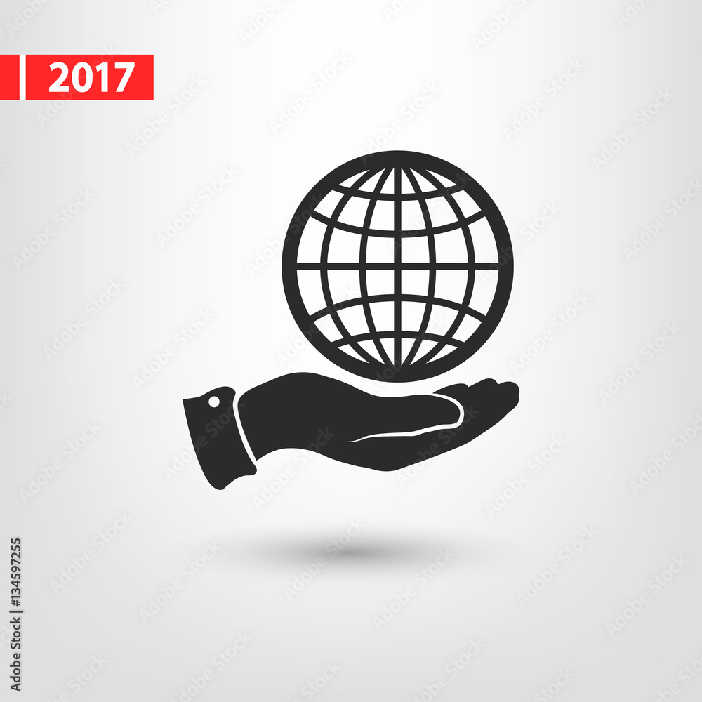 Globe icon with hand, vector illustration. Flat design style Globe icon with hand, vector illustration. Flat design style