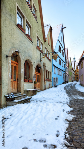 Amazing winter in old town of Rothenburg ob der Tauber, Middle Franconia, Bavaria, Germany photo