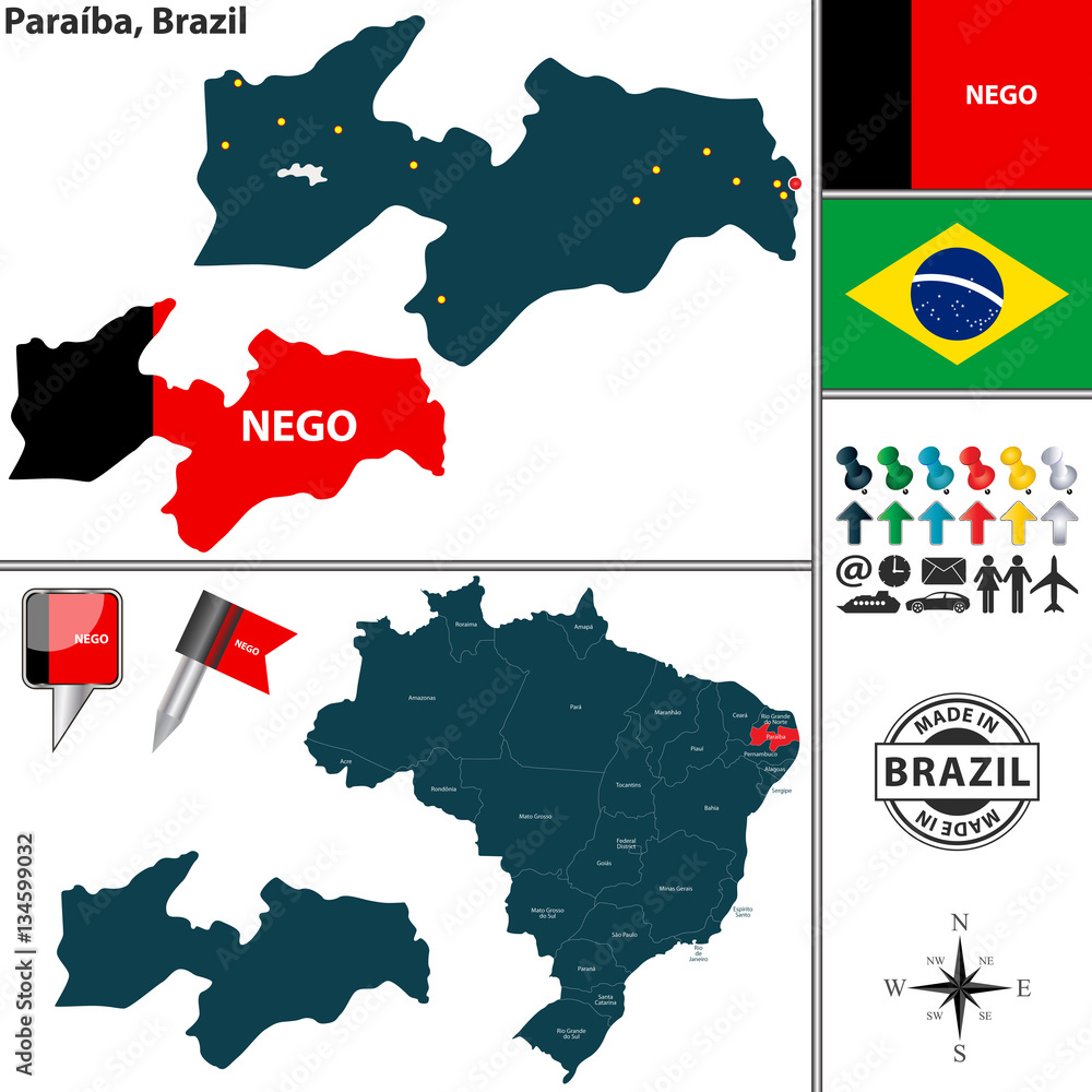 Fototapeta premium Map of Paraiba, Brazil