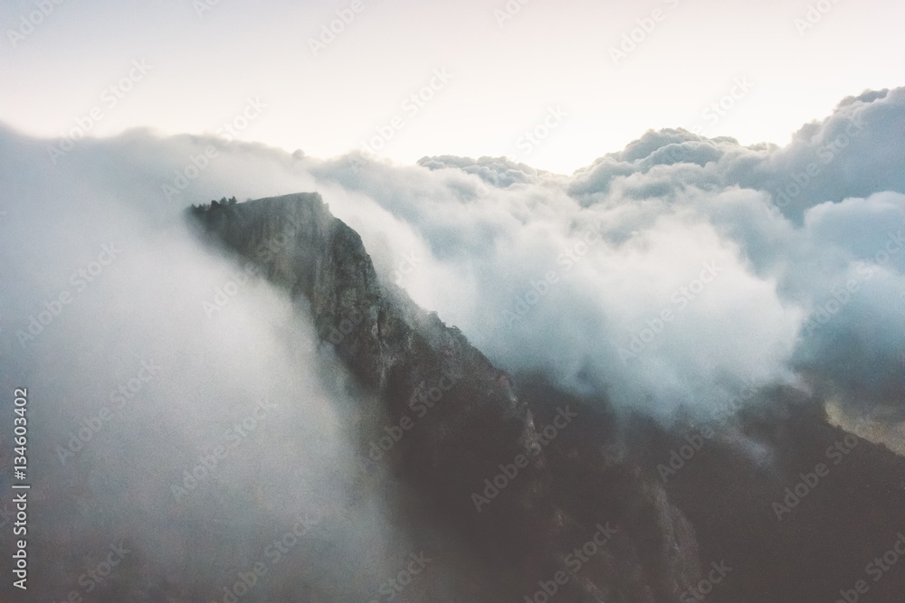 Rocky Mountains cliff and clouds storm Landscape Travel aerial view serene scenery wild nature