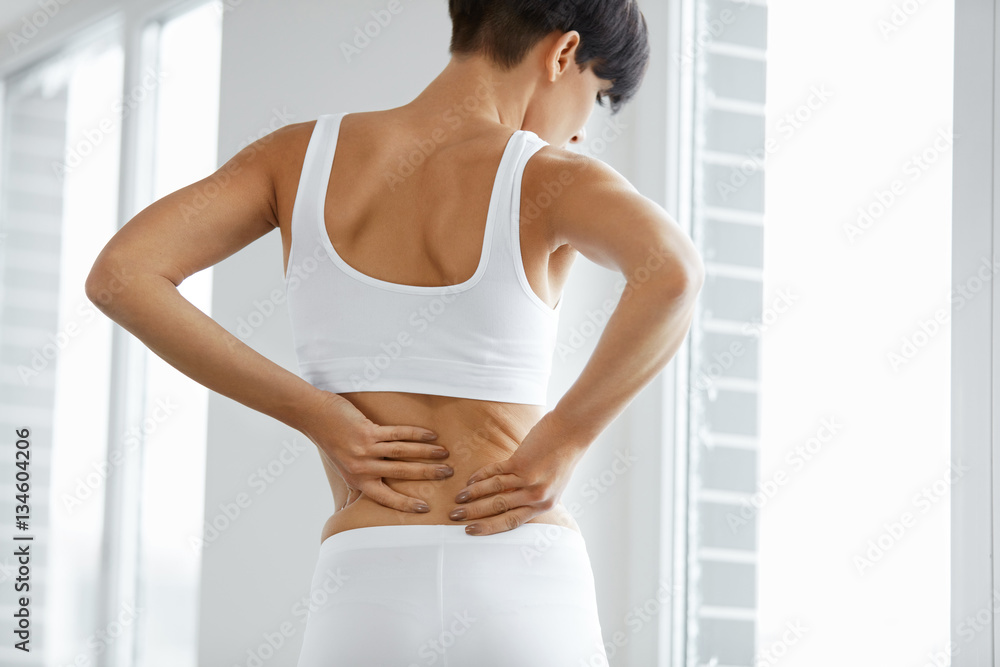 Back Pain. Closeup Of Woman Body With Pain In Back, Backache