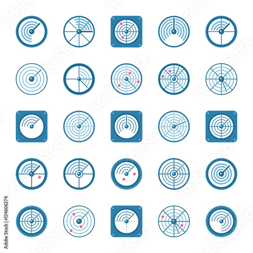 Radar flat icons set