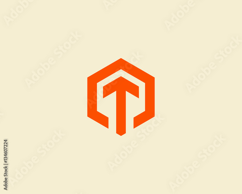 Abstract letter T vector logotype. Line hexagon creative simple logo design template. Universal geometric symbol font icon.