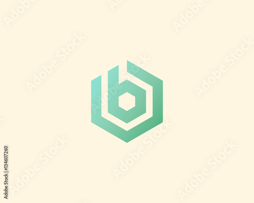 Abstract letter B vector logotype. Line hexagon creative simple logo design template. Universal geometric symbol font icon.
