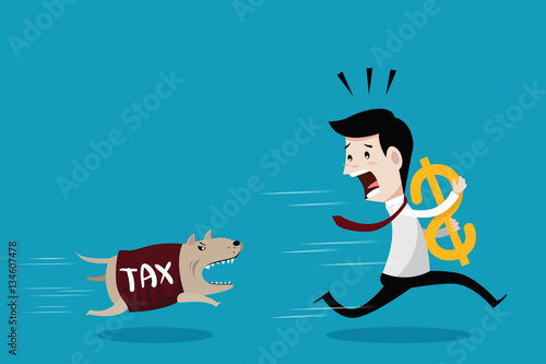 Businessman carrying dollar and run away the dog in shirt tax, v