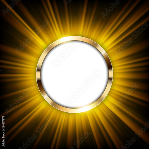 Metallic gold ring with text space and gold light illuminated Vector Illustration
