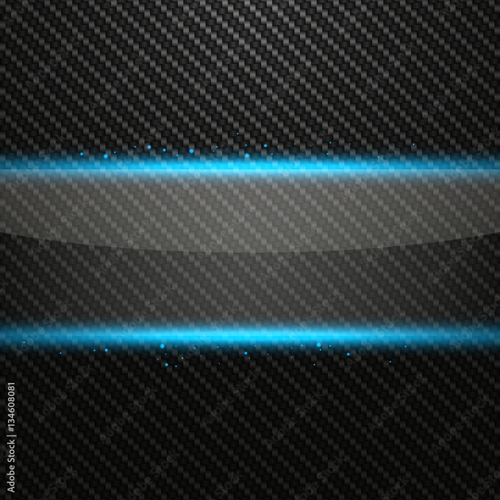 Transparent horizontal glass banner with light effect on Carbon background , vector illustration