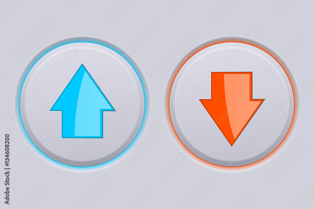 Up and Down gray buttons with blue and orange arrows Up and Down gray buttons with blue and orange arrows