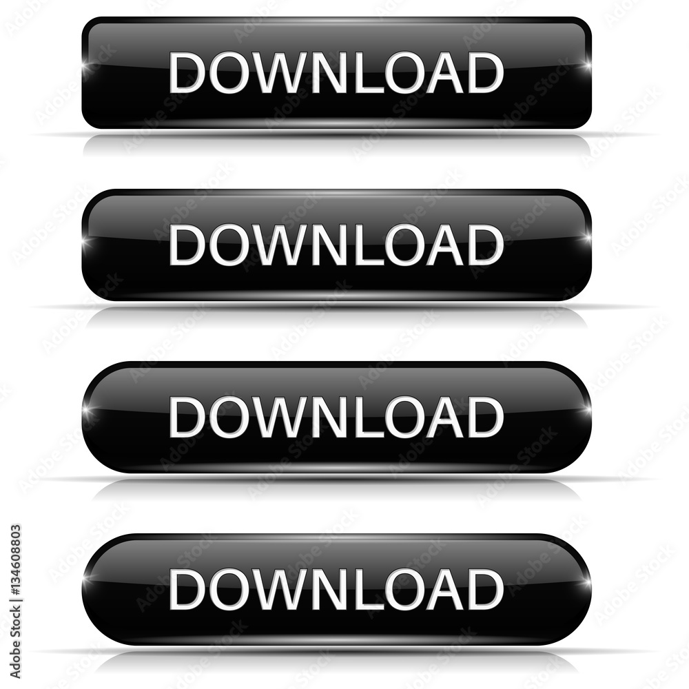 Download buttons. Set of black shiny 3d icons Download buttons. Set of black shiny 3d icons