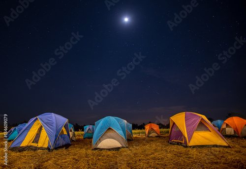 Tent under a night sky filled with stars.
