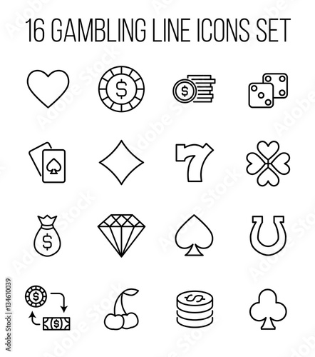 502085 Set of gambling in modern thin line style.