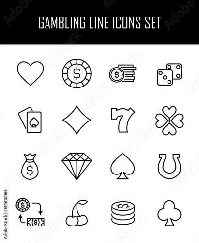 502088 Set of gambling in modern thin line style.