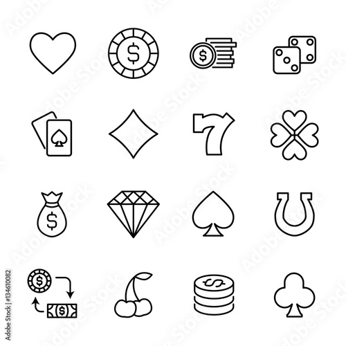 502090 Set of gambling in modern thin line style.