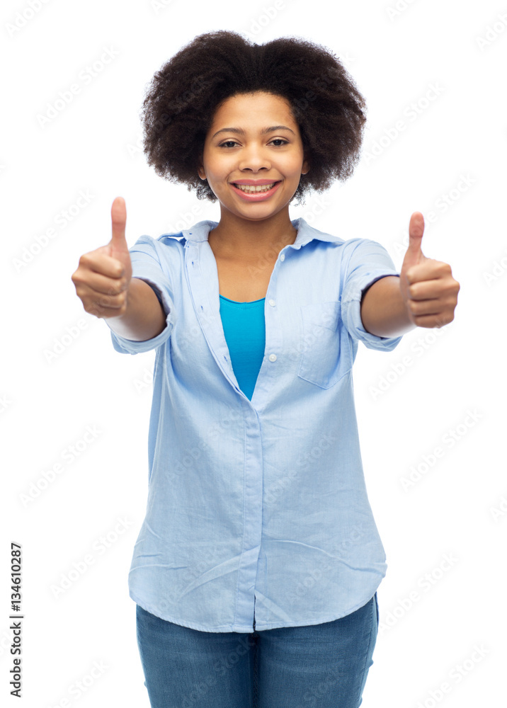 happy african american woman showing thumbs up Stock Photo | Adobe Stock
