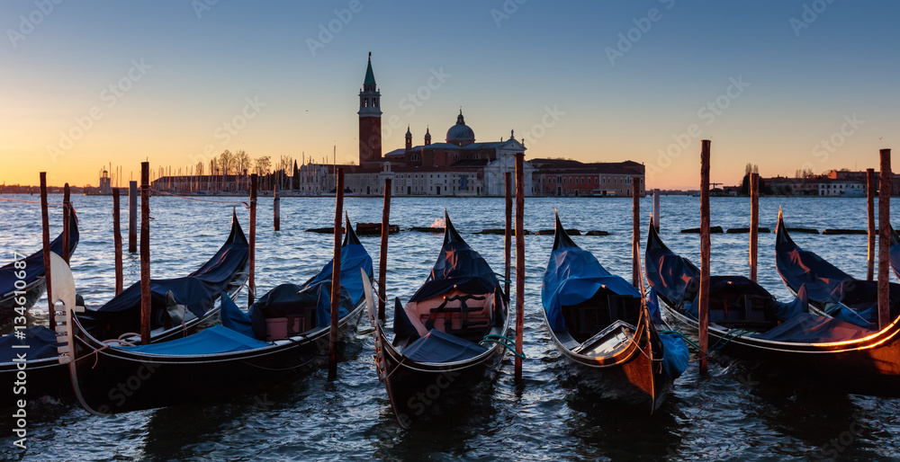 Venice sunrise with gondolas