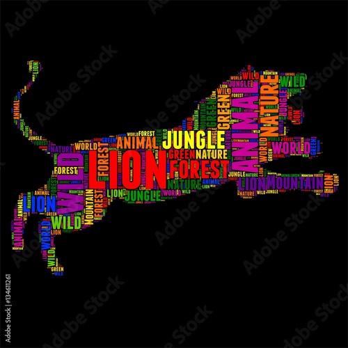 Fototapeta Naklejka Na Ścianę i Meble -  lion Typography word cloud colorful Vector illustration