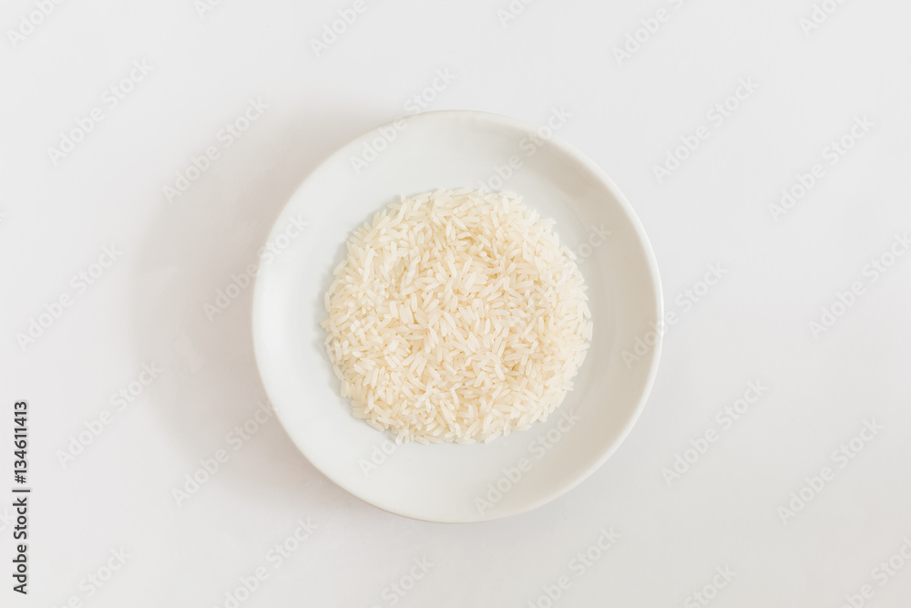 rice in white plate on white background rice in white plate on white background