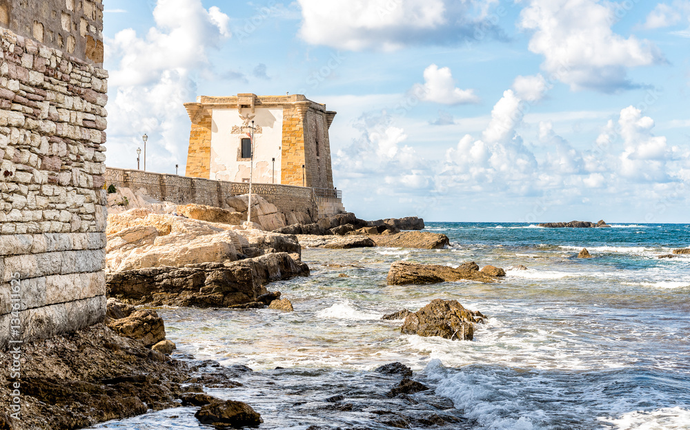 Sea view with Ligny Tower, Trapani, Sicily. Italy.