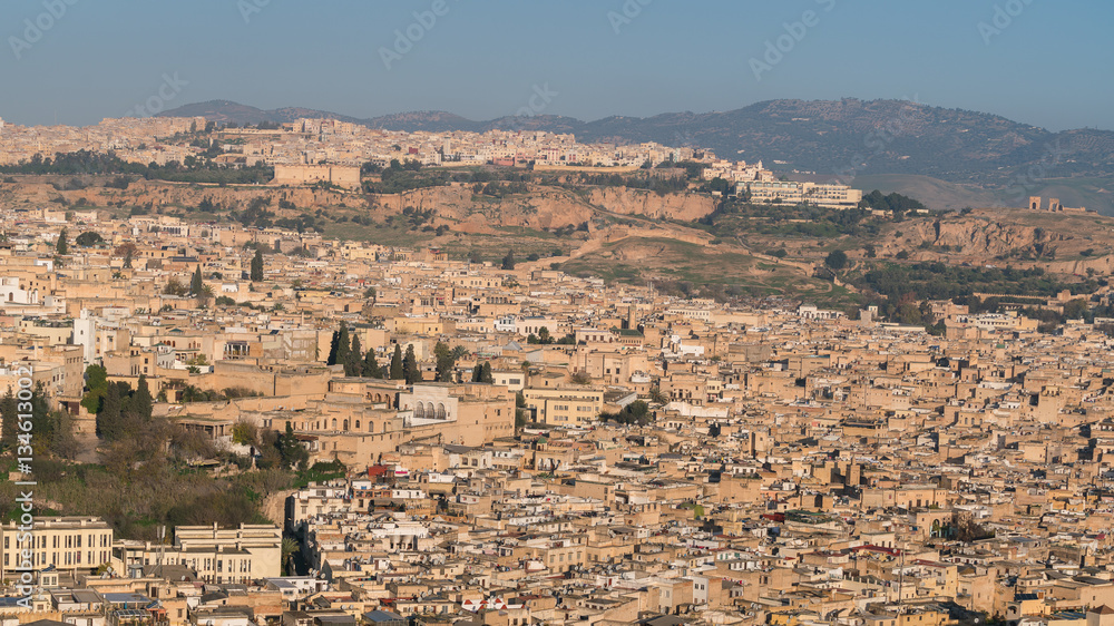 Aerial view over the medina in Fes, Morocco.
