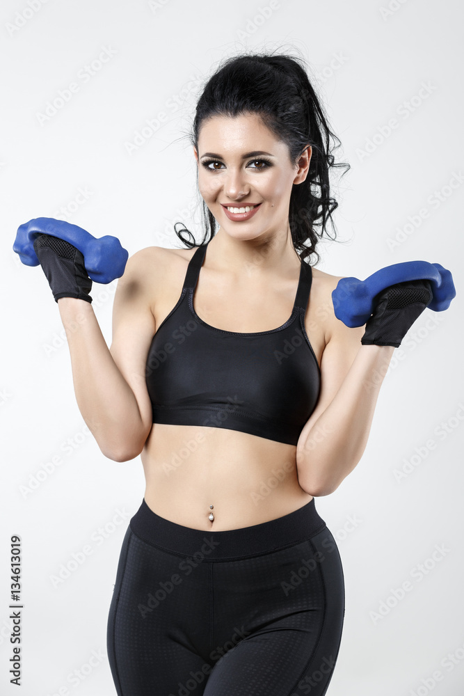 woman with dumbbells doing different exercises woman with dumbbells doing different exercises