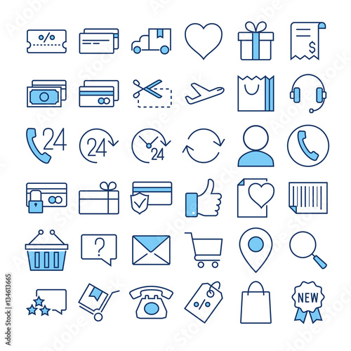 E-commerce thin line color vector icons set