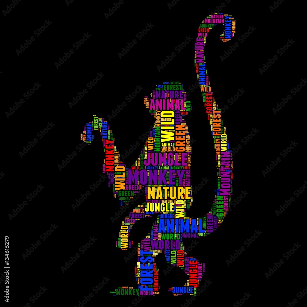 monkey Typography word cloud colorful Vector illustration
