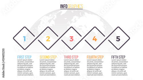 Business infographics. Timeline with 5 steps, rhombus