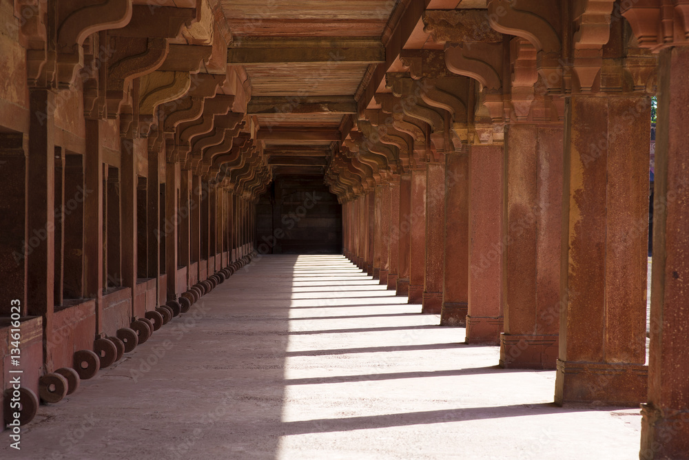 Red Sandstone Colonnade in Fatehpur Sikri, Agra, India.