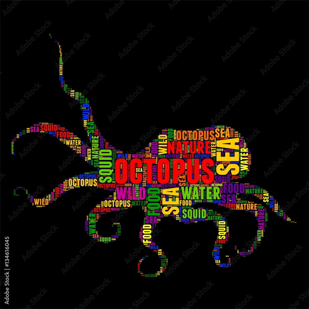 octopus Typography word cloud colorful Vector illustration