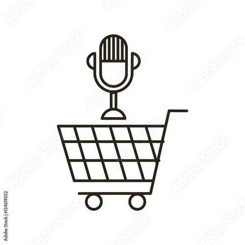 shopping cart with microphone icon over white background. vector illustration